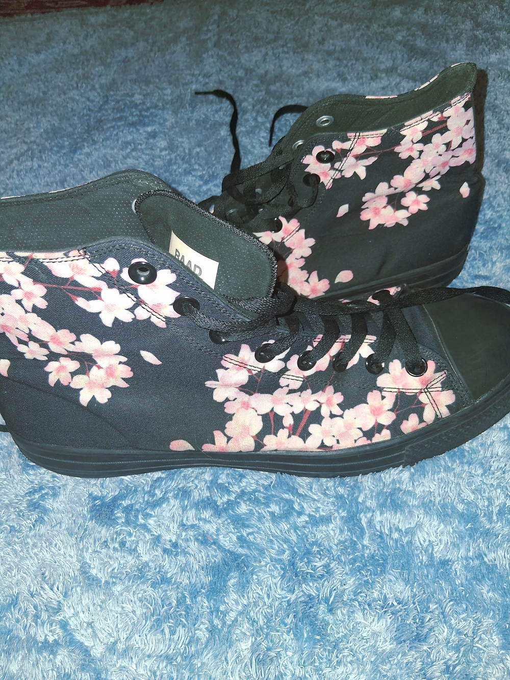 Men's Black High-Top Sneakers with Pink Floral Print